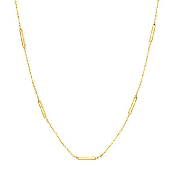 14K Yellow Gold Dainty Bar Station Chain 18