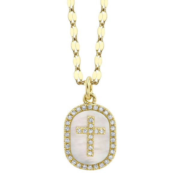 14K Yellow Gold Mother Of Pearl Oval Cross Sparkle Chain Necklace Koerbers Fine Jewelry Inc New Albany, IN