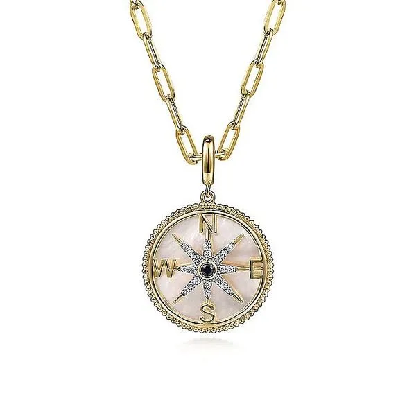 14K Yellow Gold Diamond & Blue Sapphire Compass Medallion Pendant Image 3 Koerbers Fine Jewelry Inc New Albany, IN