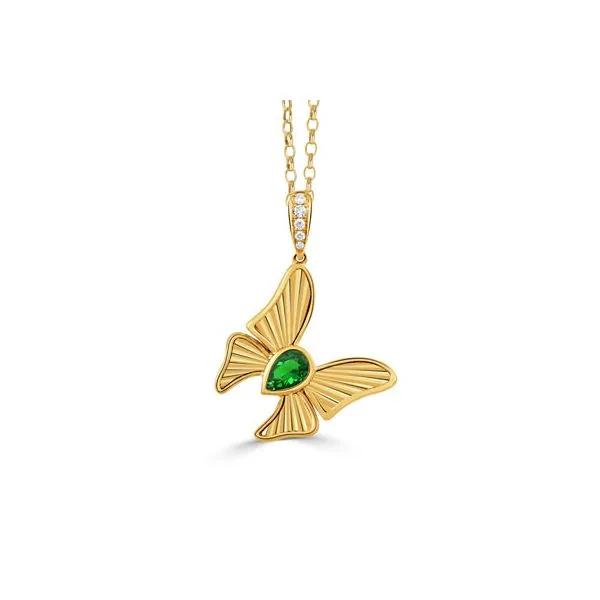 18K Yellow Gold Diamond Butterfly Pendant With Tsavorite Image 2 Koerbers Fine Jewelry Inc New Albany, IN