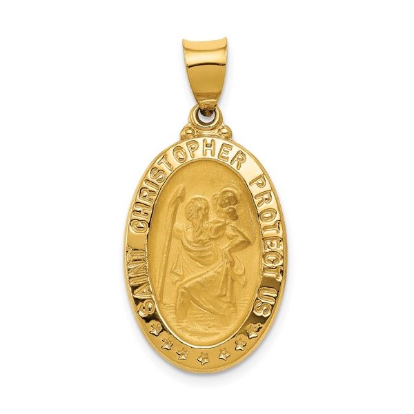 14K Yellow Gold Polished and Satin St. Christopher Medal Hollow Pendant Koerbers Fine Jewelry Inc New Albany, IN