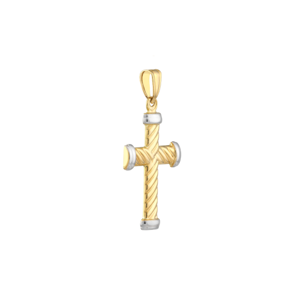 14K Two-Tone Yellow and White Twisted Rope Cross Pendant Image 2 Koerbers Fine Jewelry Inc New Albany, IN