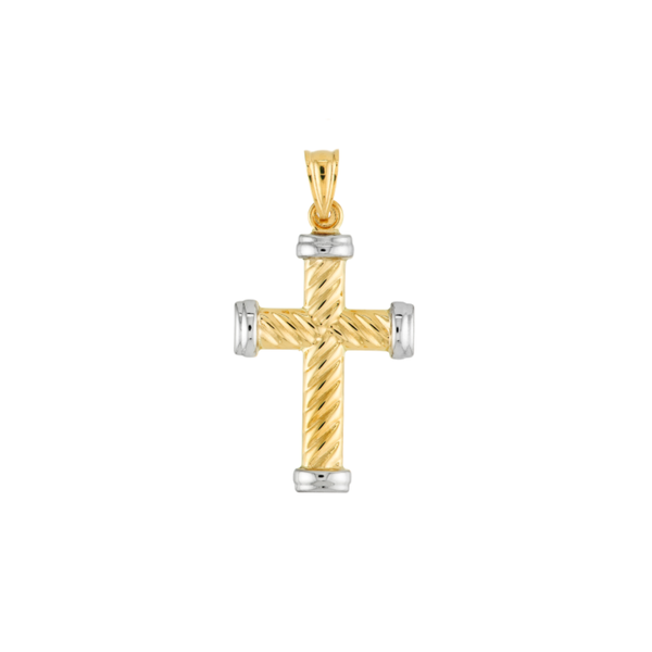 14K Two-Tone Yellow and White Twisted Rope Cross Pendant Koerbers Fine Jewelry Inc New Albany, IN