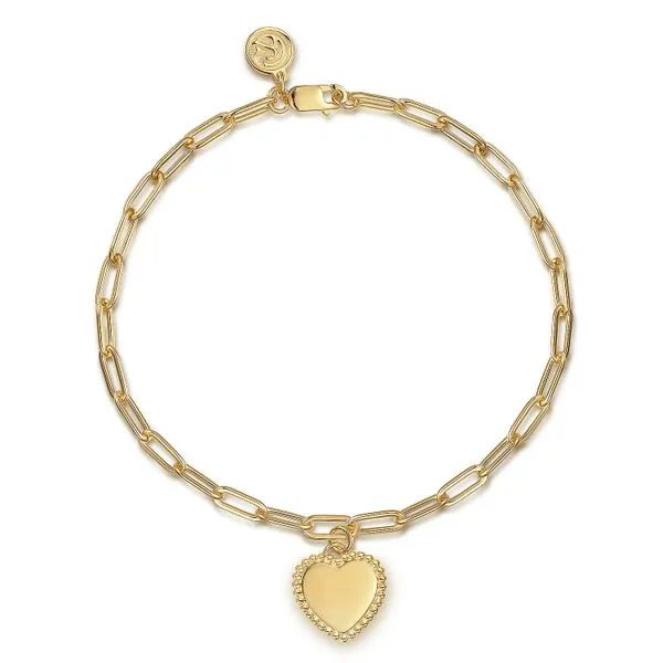 14K Yellow Plain Gold Paperclip Chain Bracelet with Personalized Bujukan Framed Heart Charm Koerbers Fine Jewelry Inc New Albany, IN
