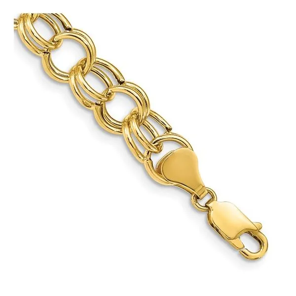14K Yellow Gold Hollow Double Link Charm Bracelet 7