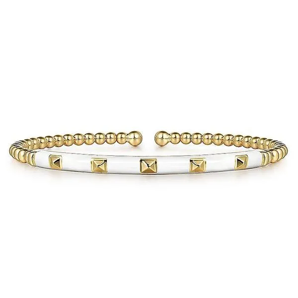 14K Yellow Gold Bujukan Beads and Pyramid Split Bangle with White Enamel Koerbers Fine Jewelry Inc New Albany, IN