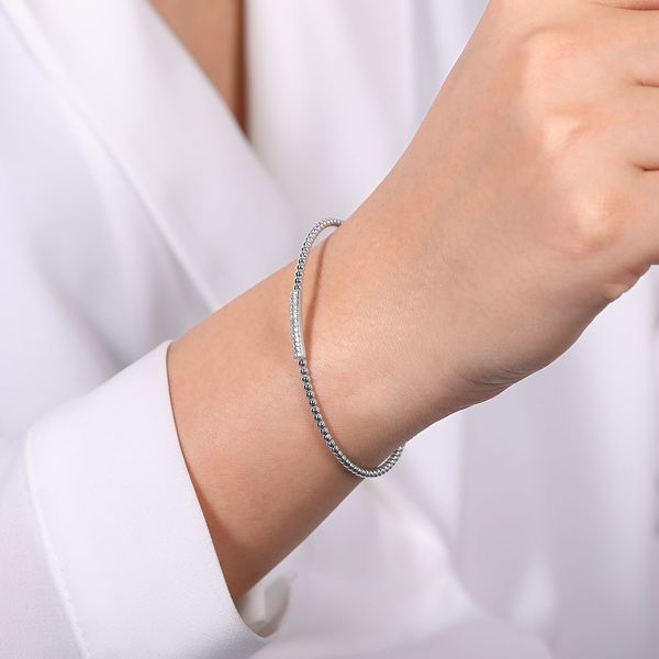 14K White Gold Bujukan Bead Bangle with Diamonds Image 4 Koerbers Fine Jewelry Inc New Albany, IN