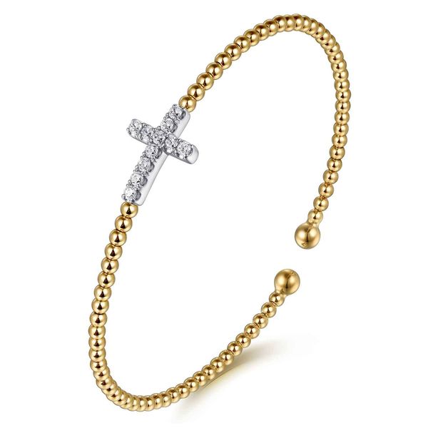 14K White & Yellow Gold Bujukan and Diamond Cross Split Bangle Bracelet Image 2 Koerbers Fine Jewelry Inc New Albany, IN