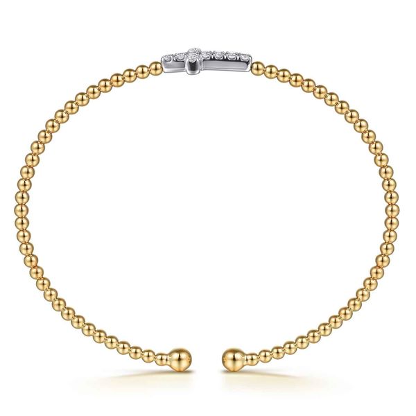 14K White & Yellow Gold Bujukan and Diamond Cross Split Bangle Bracelet Image 3 Koerbers Fine Jewelry Inc New Albany, IN