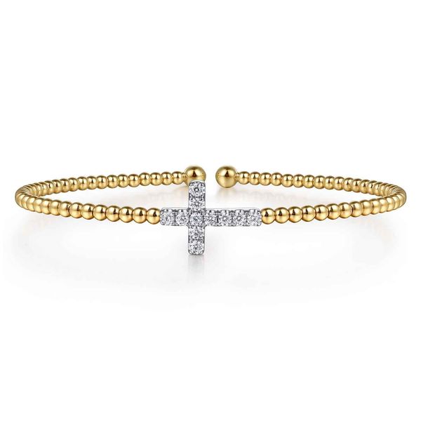 14K White & Yellow Gold Bujukan and Diamond Cross Split Bangle Bracelet Koerbers Fine Jewelry Inc New Albany, IN