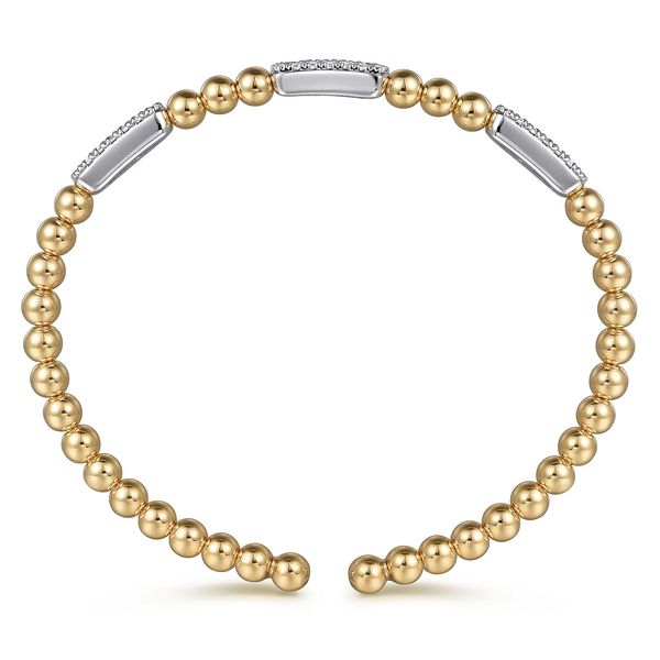 14K White and Yellow Gold Diamond Pave Three Station Bar Bujukan Beads Split Bangle Bracelet Image 3 Koerbers Fine Jewelry Inc New Albany, IN