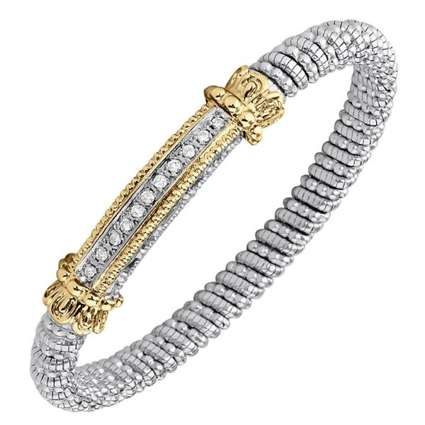 14K Yellow Gold & Sterling Silver 6mm Diamond Bar Cuff Bracelet Koerbers Fine Jewelry Inc New Albany, IN