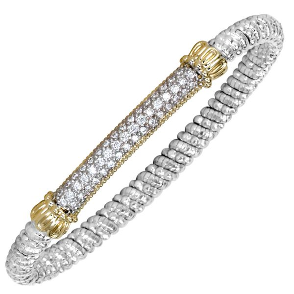 14K Yellow Gold & Sterling Silver 4mm Closed Cuff Diamond Bracelet Koerbers Fine Jewelry Inc New Albany, IN