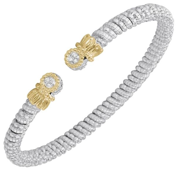 14K Yellow Gold & Sterling Silver 4mm Open Cuff Diamond Bracelet Koerbers Fine Jewelry Inc New Albany, IN