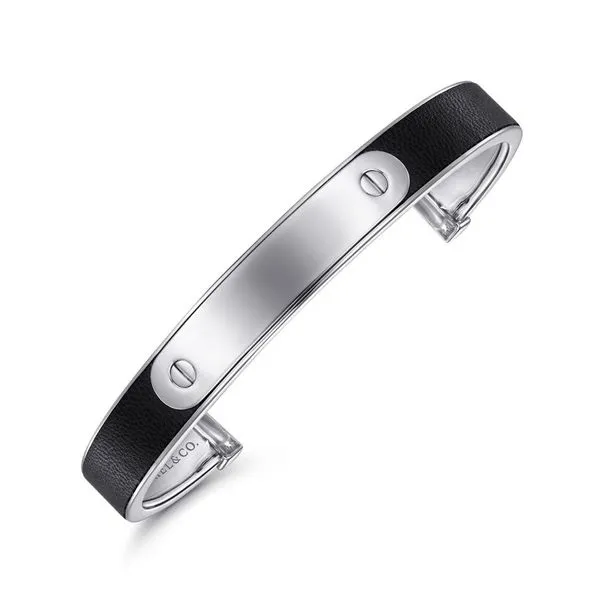 Sterling Silver and Leather Open ID Bracelet Image 2 Koerbers Fine Jewelry Inc New Albany, IN