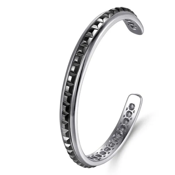 Sterling Silver Open Cuff Bracelet with Black Grommets Image 2 Koerbers Fine Jewelry Inc New Albany, IN