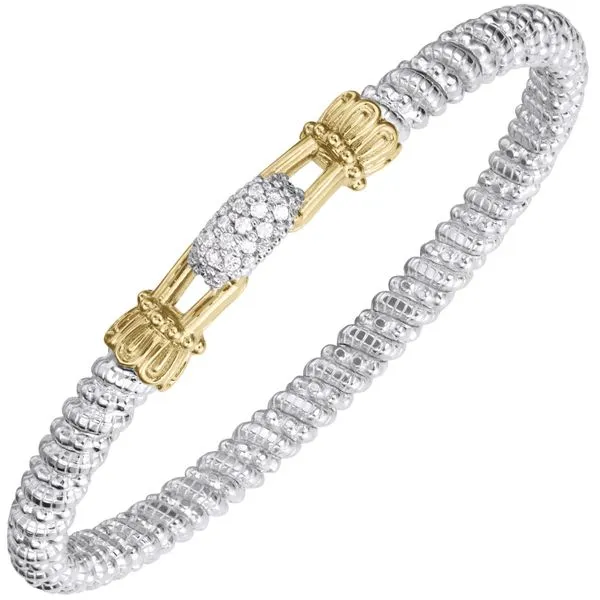 Two Tone Sterling Silver and 14K Yellow Gold Closed Cuff Diamond Bracelet Koerbers Fine Jewelry Inc New Albany, IN
