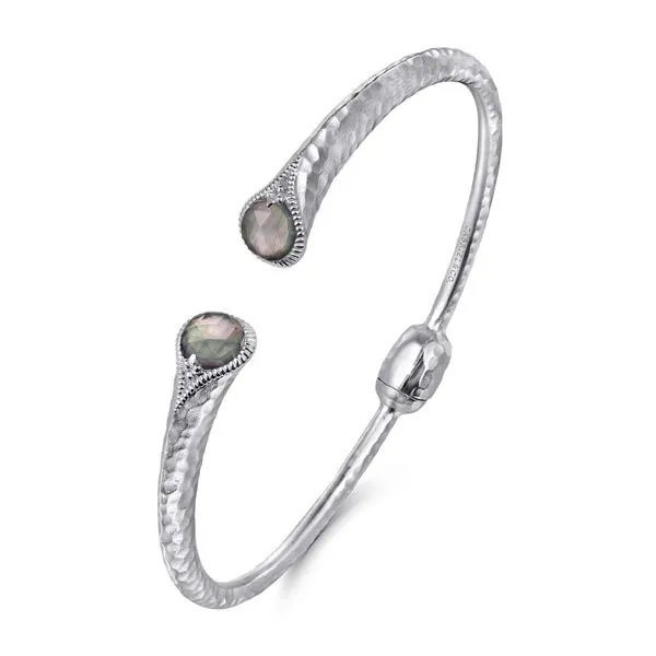 925 Sterling Silver Rock Crystal and Black Pearl Split Bangle Image 2 Koerbers Fine Jewelry Inc New Albany, IN