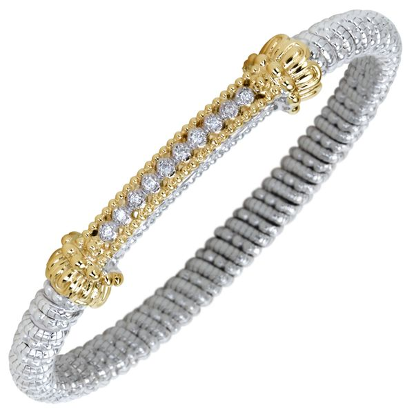 14K Yellow Gold & Sterling Silver 6mm Diamond Bar Cuff Bracelet Koerbers Fine Jewelry Inc New Albany, IN