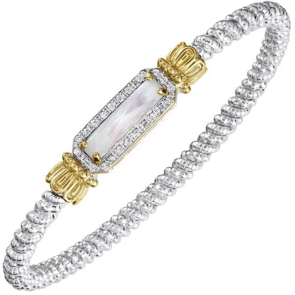 14K Yellow Gold & Sterling Silver Closed Cuff Mother of Pearl and Diamond Bracelet Koerbers Fine Jewelry Inc New Albany, IN
