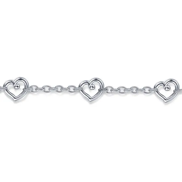925 Sterling Silver Heart Station Chain Bracelet Image 2 Koerbers Fine Jewelry Inc New Albany, IN