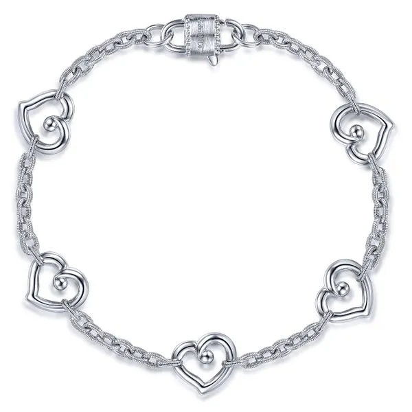 925 Sterling Silver Heart Station Chain Bracelet Koerbers Fine Jewelry Inc New Albany, IN