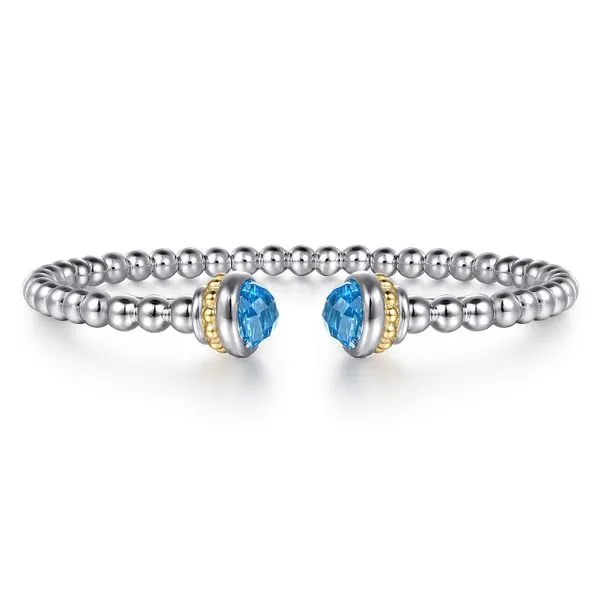 14K Yellow Gold and 925 Sterling Silver Blue Topaz Bujukan Open Bangle Koerbers Fine Jewelry Inc New Albany, IN