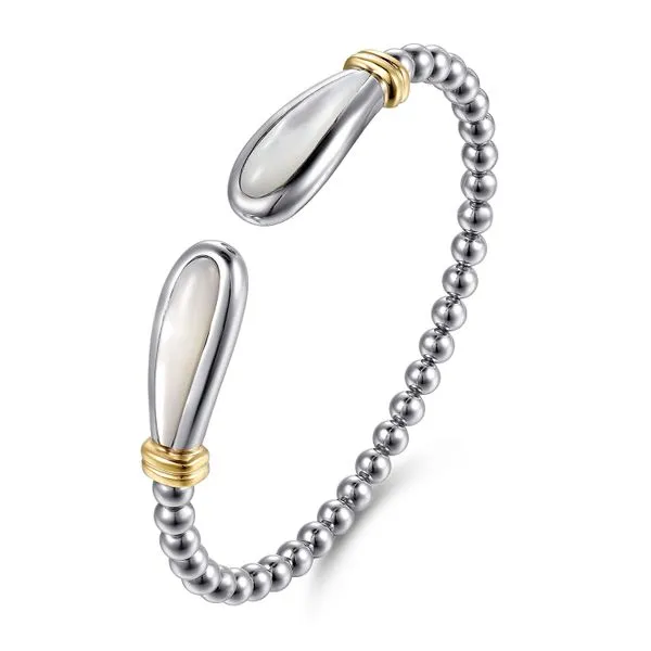 14K Yellow Gold and 925 Sterling Silver Bujukan Bangle with White Mother of Pearl Image 2 Koerbers Fine Jewelry Inc New Albany, IN