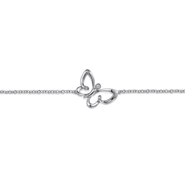 Sterling Silver Chain Bracelet with White Sapphire Butterfly Charm Image 2 Koerbers Fine Jewelry Inc New Albany, IN