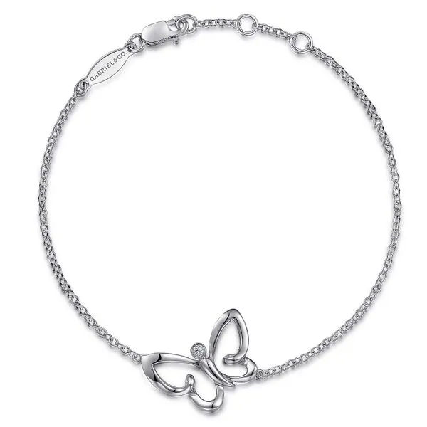 Sterling Silver Chain Bracelet with White Sapphire Butterfly Charm Koerbers Fine Jewelry Inc New Albany, IN