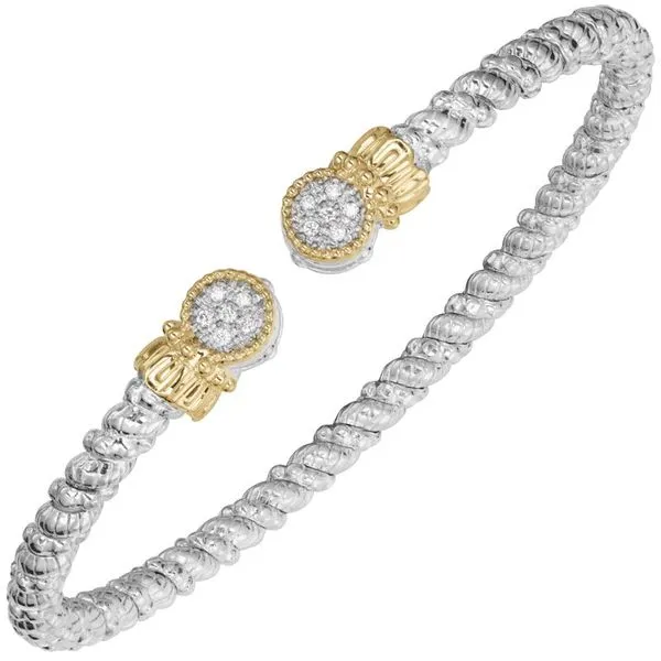 Sterling Silver and 14K Yellow Gold Open Cuff Diamond Bangle Bracelet