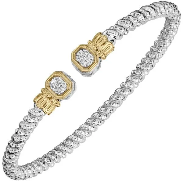 14K Yellow Gold Sterling Silver Diamond Bangle Bracelet