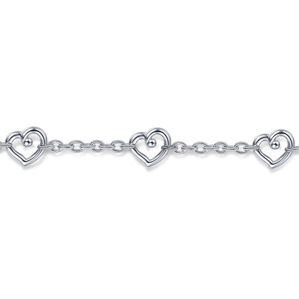 925 Sterling Silver Heart Station Chain Bracelet Image 2 Koerbers Fine Jewelry Inc New Albany, IN
