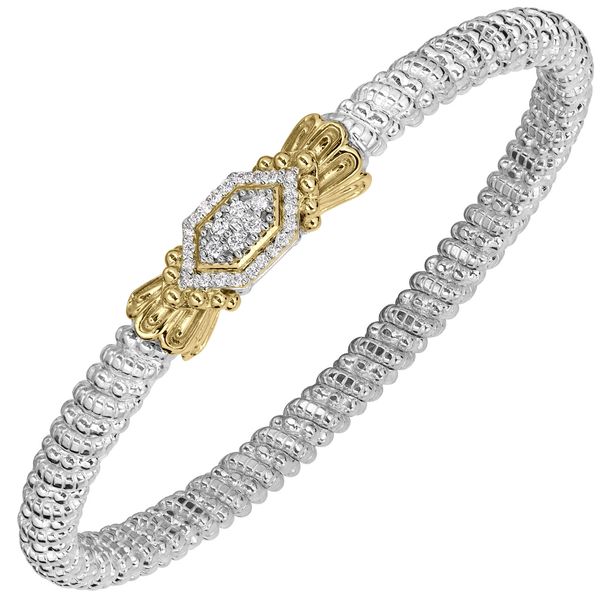 14K Yellow Gold & Sterling Silver Diamond 6mm Closed Cuff Bracelet Koerbers Fine Jewelry Inc New Albany, IN