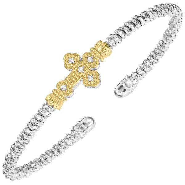 14K Yellow Gold and Sterling Silver Diamond Cross Closed Band Koerbers Fine Jewelry Inc New Albany, IN