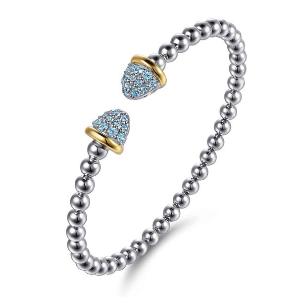 14K Yellow Gold and 925 Sterling Silver Bujukan Pave Blue Topaz Bullet Split Bangle Bracelet Image 2 Koerbers Fine Jewelry Inc New Albany, IN
