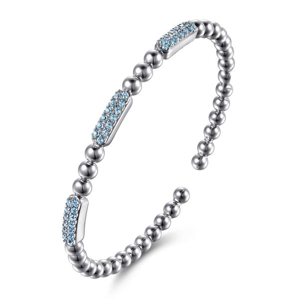 925 Sterling Silver Blue Topaz Pave Three Station Bar Bujukan Beads Split Bangle Bracelet Image 2 Koerbers Fine Jewelry Inc New Albany, IN