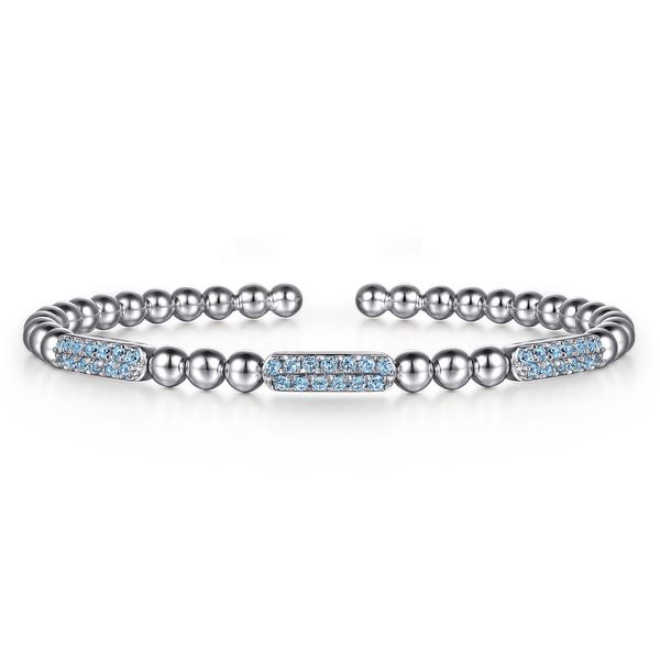 925 Sterling Silver Blue Topaz Pave Three Station Bar Bujukan Beads Split Bangle Bracelet Koerbers Fine Jewelry Inc New Albany, IN