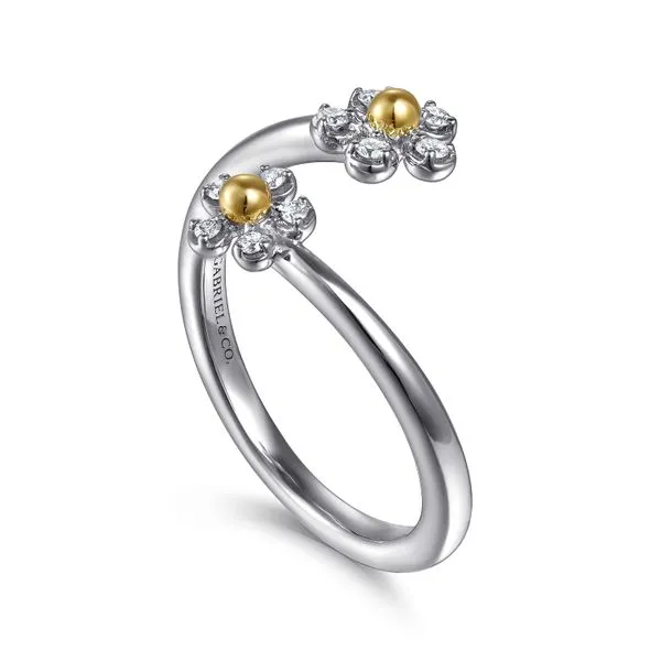 14K Yellow Gold & 925 Sterling Silver Diamond Flower Bypass Ring Image 3 Koerbers Fine Jewelry Inc New Albany, IN