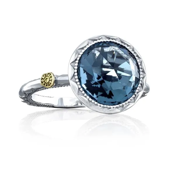 Sterling Silver and 18K Yellow Gold Crescent Bezel Ring featuring London Blue Topaz Koerbers Fine Jewelry Inc New Albany, IN