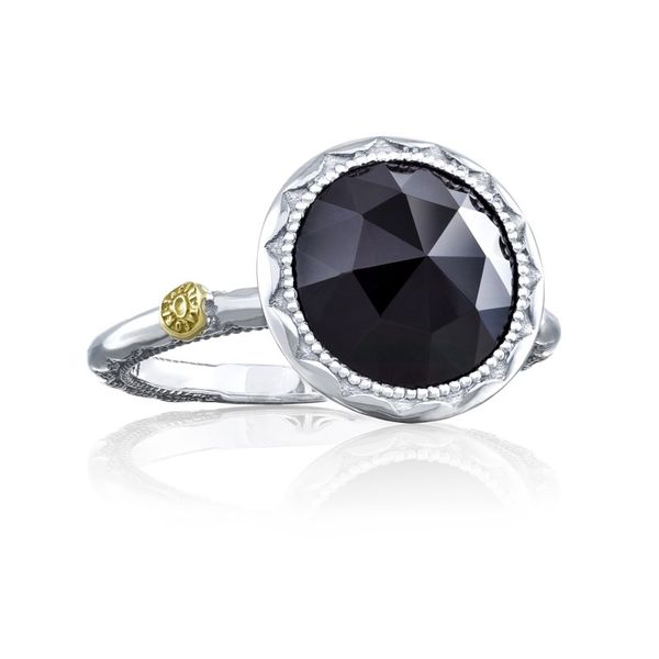 Sterling Silver and 18K Yellow Gold Crescent Bezel Ring with Black Onyx Ring Koerbers Fine Jewelry Inc New Albany, IN