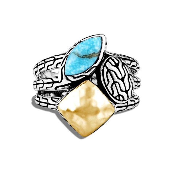 Sterling Silver and 18K Bonded Yellow Gold Classic Chain Hammered Ring with Turquoise Image 2 Koerbers Fine Jewelry Inc New Albany, IN