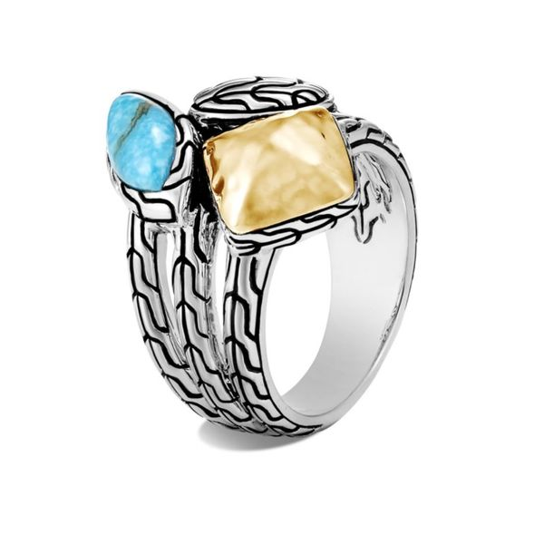 Sterling Silver and 18K Bonded Yellow Gold Classic Chain Hammered Ring with Turquoise Koerbers Fine Jewelry Inc New Albany, IN