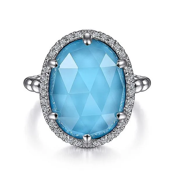 925 Sterling Silver White Sapphire and Rock Crystal and Turquoise Ladies Ring Koerbers Fine Jewelry Inc New Albany, IN