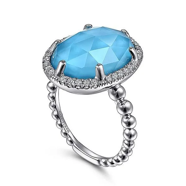 925 Sterling Silver White Sapphire and Rock Crystal and Turquoise Ladies Ring Image 3 Koerbers Fine Jewelry Inc New Albany, IN