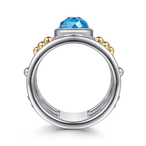 14K Yellow Gold and 925 Sterling Silver Bujukan Blue Topaz Wide Band Ring Image 2 Koerbers Fine Jewelry Inc New Albany, IN