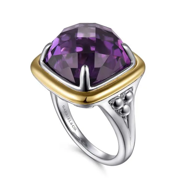 14K Yellow Gold and 925 Sterling Silver Bujukan Cushion Amethyst Cocktail Ring Image 3 Koerbers Fine Jewelry Inc New Albany, IN