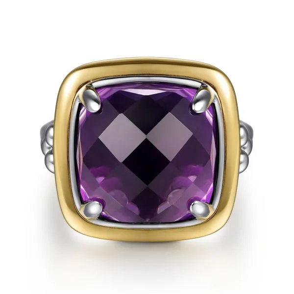 14K Yellow Gold and 925 Sterling Silver Bujukan Cushion Amethyst Cocktail Ring Koerbers Fine Jewelry Inc New Albany, IN