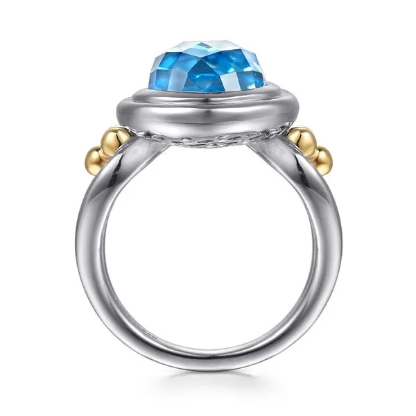 14K Yellow Gold and 925 Sterling Silver Bujukan Oval Blue Topaz Cocktail Ring Image 2 Koerbers Fine Jewelry Inc New Albany, IN