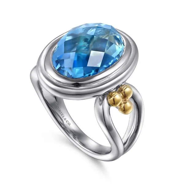 14K Yellow Gold and 925 Sterling Silver Bujukan Oval Blue Topaz Cocktail Ring Image 3 Koerbers Fine Jewelry Inc New Albany, IN
